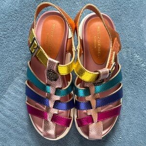 Kurt Geiger Rainbow Metallic Multi-Stripe Slingback Sandals